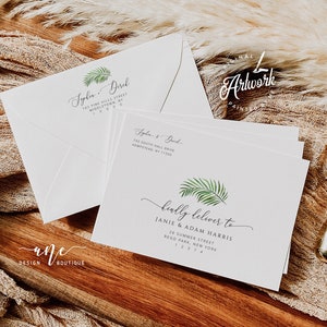 Tropical Beach Wedding Printable Envelope Address Template, Tropical Palm Leaf Destination Wedding Editable Envelope, Digital Download 002