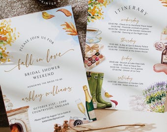 Fall Bridal Shower Itinerary Template: Watercolor Countryside Weekend, Spa Weekend in Province, Printable Invite DIY (Digital Download) 040