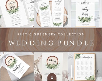 Rustic Wedding BUNDLE Template, Eucalyptus Greenery Country Barn, Invitation Suite, Editable Wedding Signs Instant Download DIY Templett 018