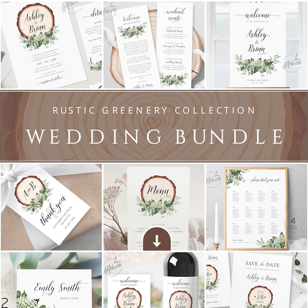 Rustic Wedding BUNDLE Template, Eucalyptus Greenery Country Barn, Invitation Suite, Editable Wedding Signs Instant Download DIY Templett 018