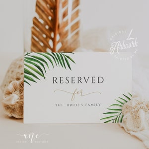 Tropisch reservierte Sitzplatz Karte PrintableTemplate, moderne Palmenblatt-Strandhochzeit reservierte Sitzplatz-Zelt-Karte DIY, digitaler Download, 5.5x8.5002