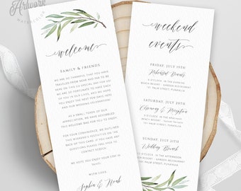 Greenery Welcome Letter Itinerary Template, Boho Wedding Order of Events Editable Welcome Bag Note, 100% Editable, Printable, Download 008