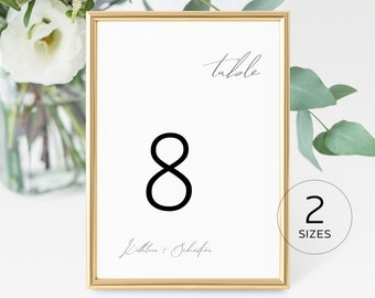Modèle de cartes de numéro de table minimaliste, calligraphie moderne simple mariage carte de table de mariée 4 x 6 5 x 7, 100 % modifiable, imprimable, téléchargement 011