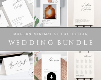 Modern Minimalist Wedding Stationery BUNDLE Template, Simple Elegant, Invitation Set, Wedding Signs, Fully Editable, Digital Download 011