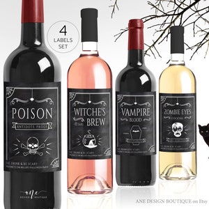 Editable Halloween Wine Bottle Label Templates, Funny Halloween Party Decor, Poison, Witches Brew, Vampire Blood, Printable DIY Download 013