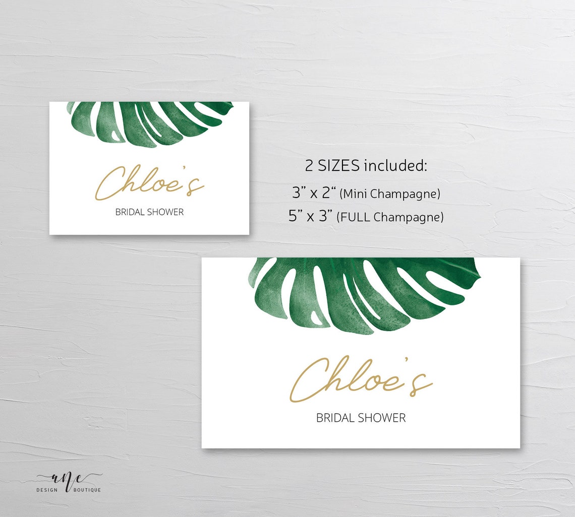 Monstera Mini & Full Champagne Label Template, Tropical Leaf, Beach ...