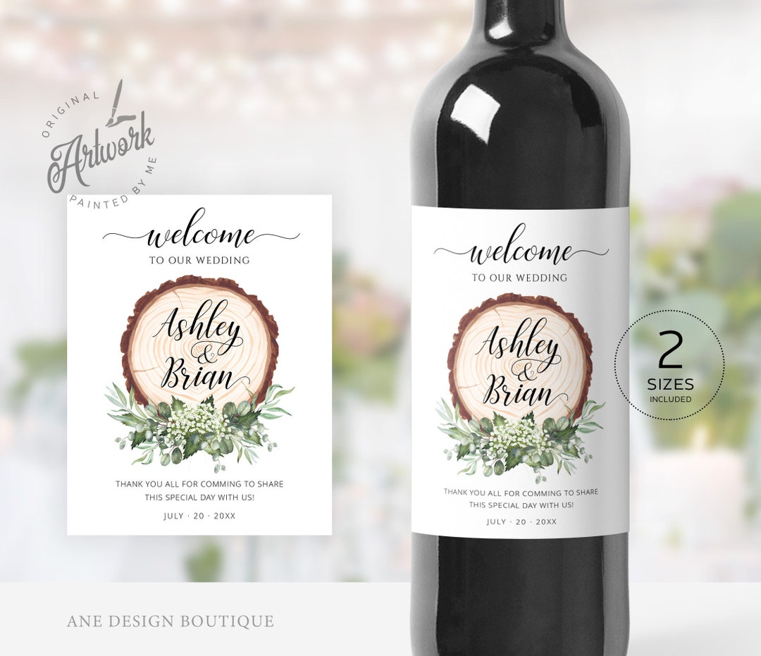 Rustic Greenery Wedding Wine Label Printable Template, Baby's Breath ...