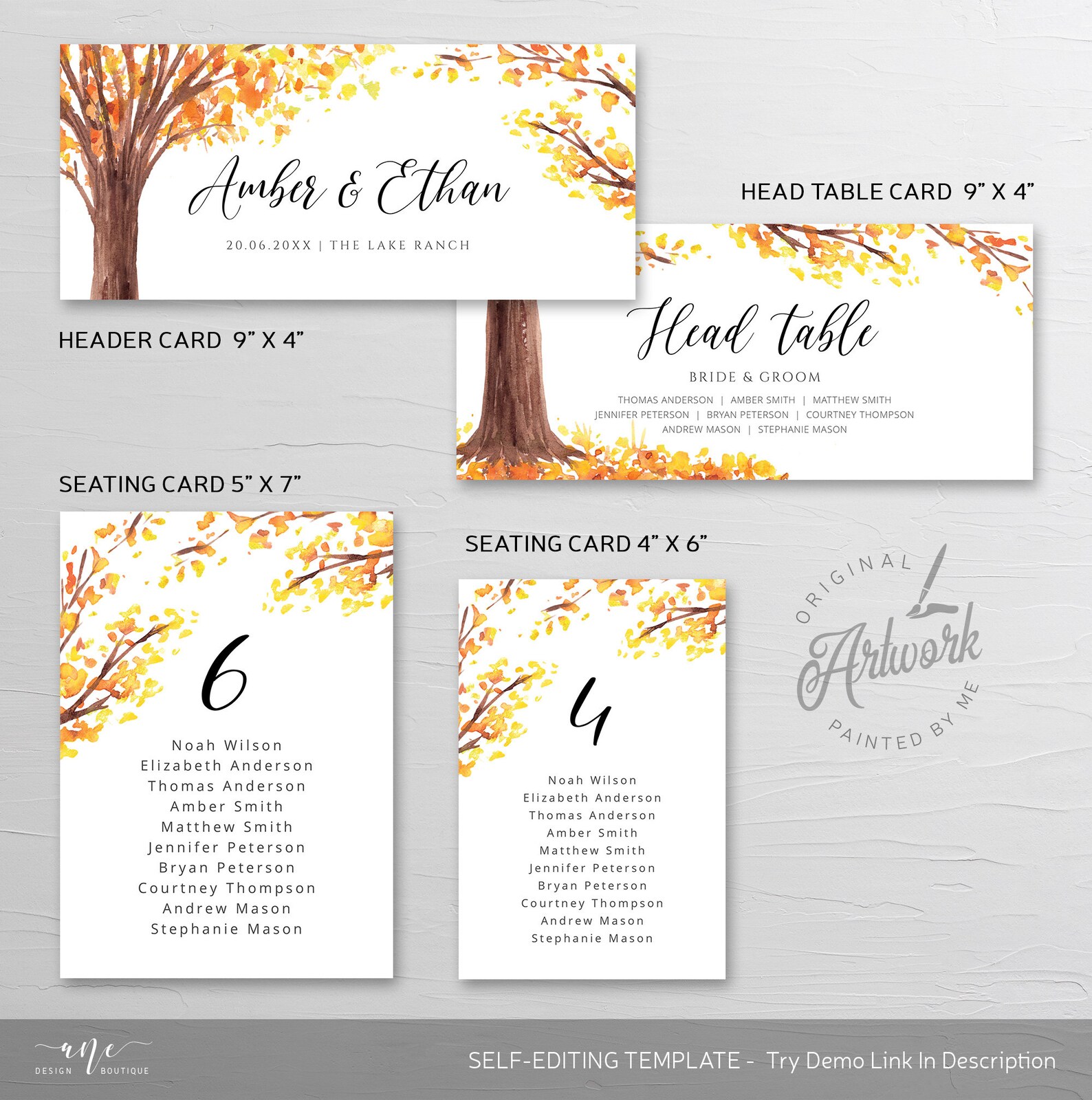 Rustic Fall Tree Wedding Seating Chart Card Template, Guest Names Table ...