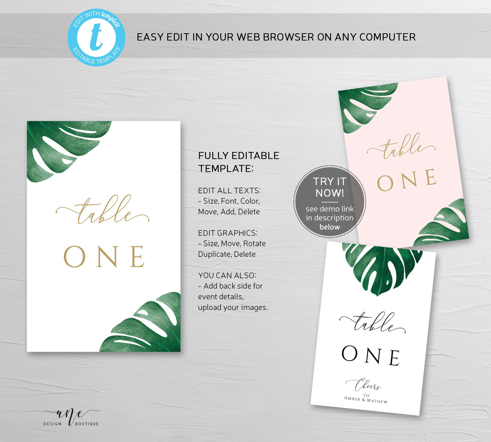 Monstera Table Numbers Monstera Table Number Card Template, Tropical Greenery Palm Leaf ...