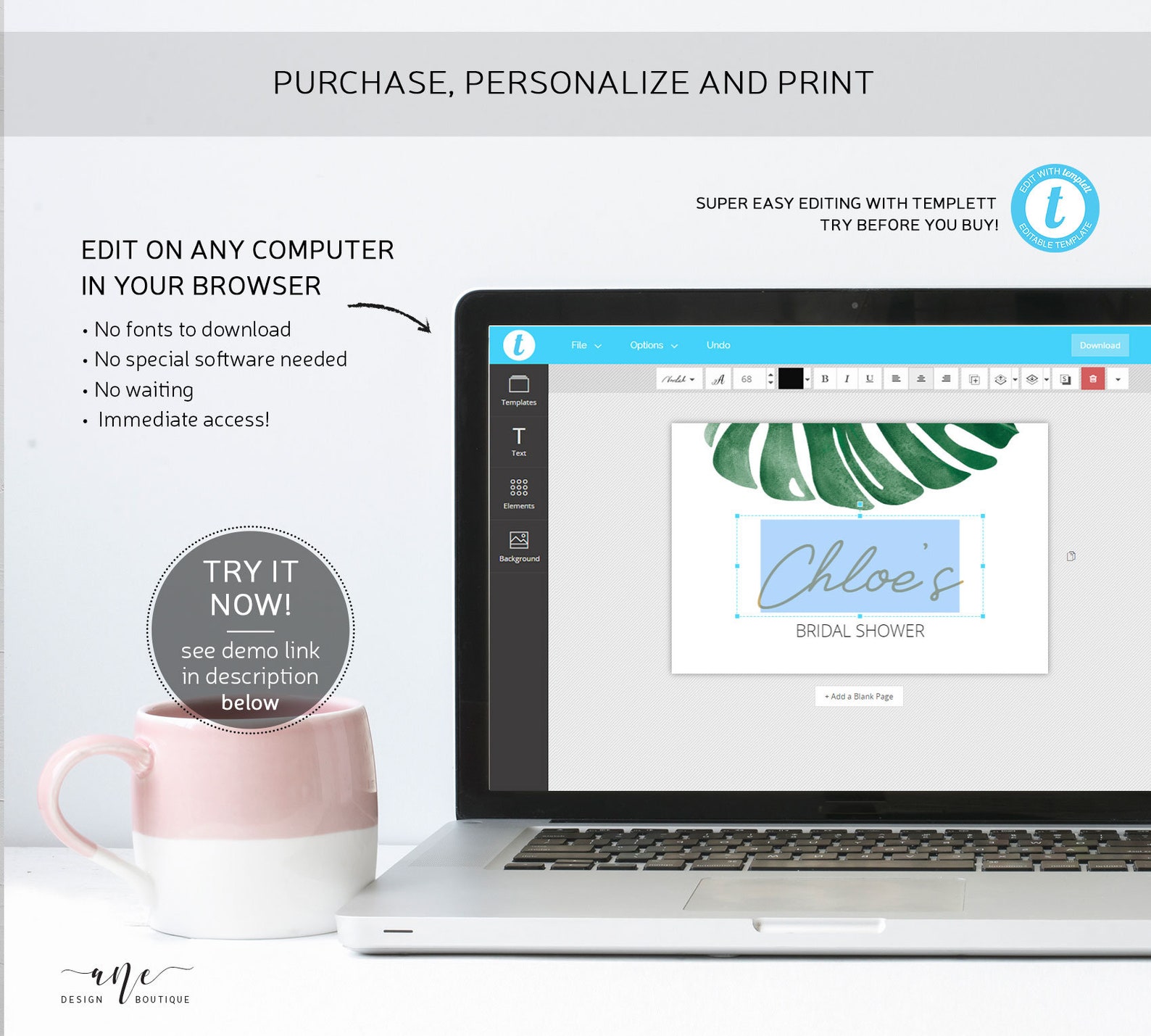Monstera Mini & Full Champagne Label Template, Tropical Leaf, Beach ...