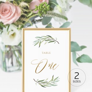 Boho Greenery Gold Text Table Number Card Template, Olive Wedding Table Card 4x6 5x7, Original Sage Aquarelle, Modifiable, DIY, Imprimable 008 image 8