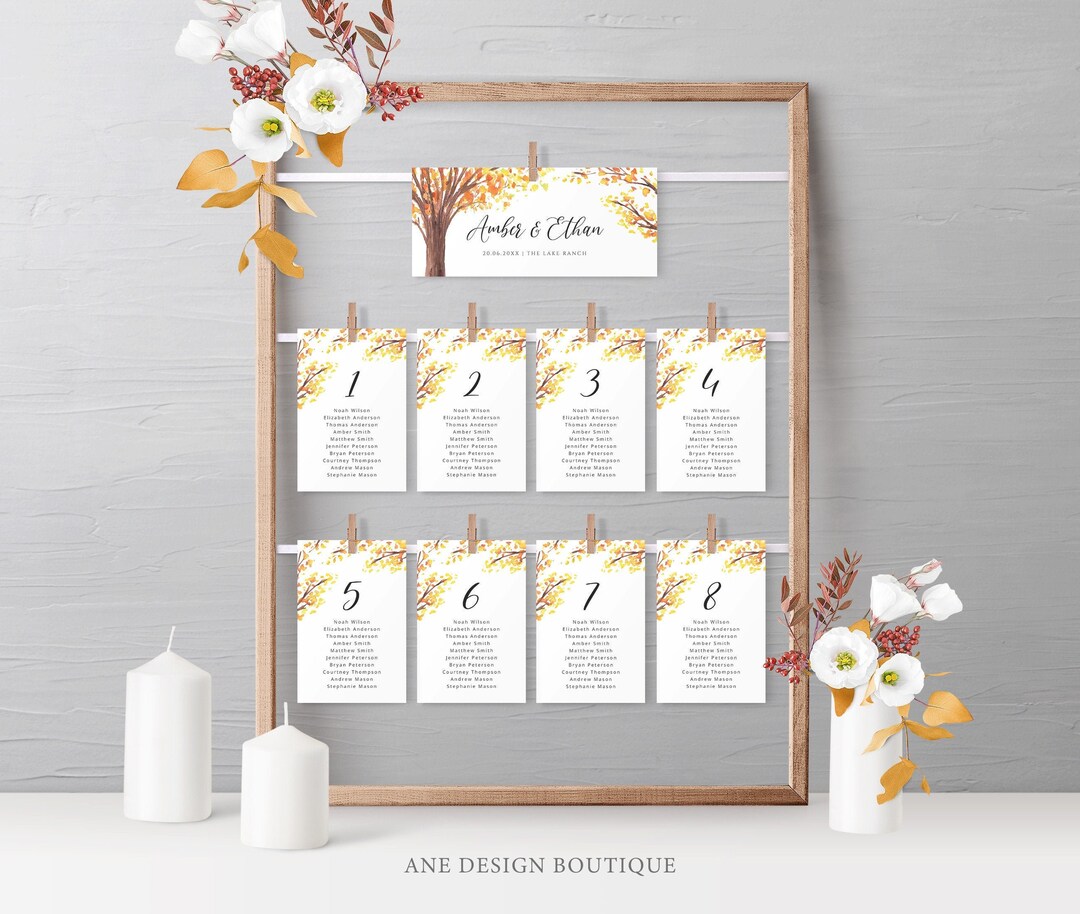 Rustic Fall Tree Wedding Seating Chart Card Template, Guest Names Table ...