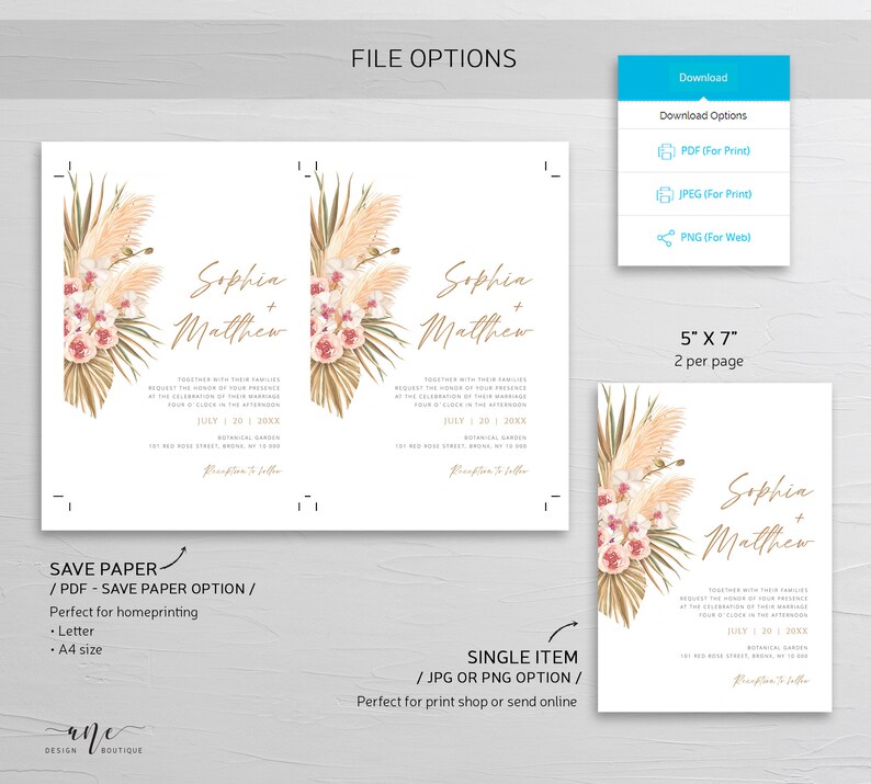 Pampas Grass Wedding Invitation Template Tropical Boho Dry Etsy Pampas Grass Wedding Invitation Template Tropical Boho Dry Etsy