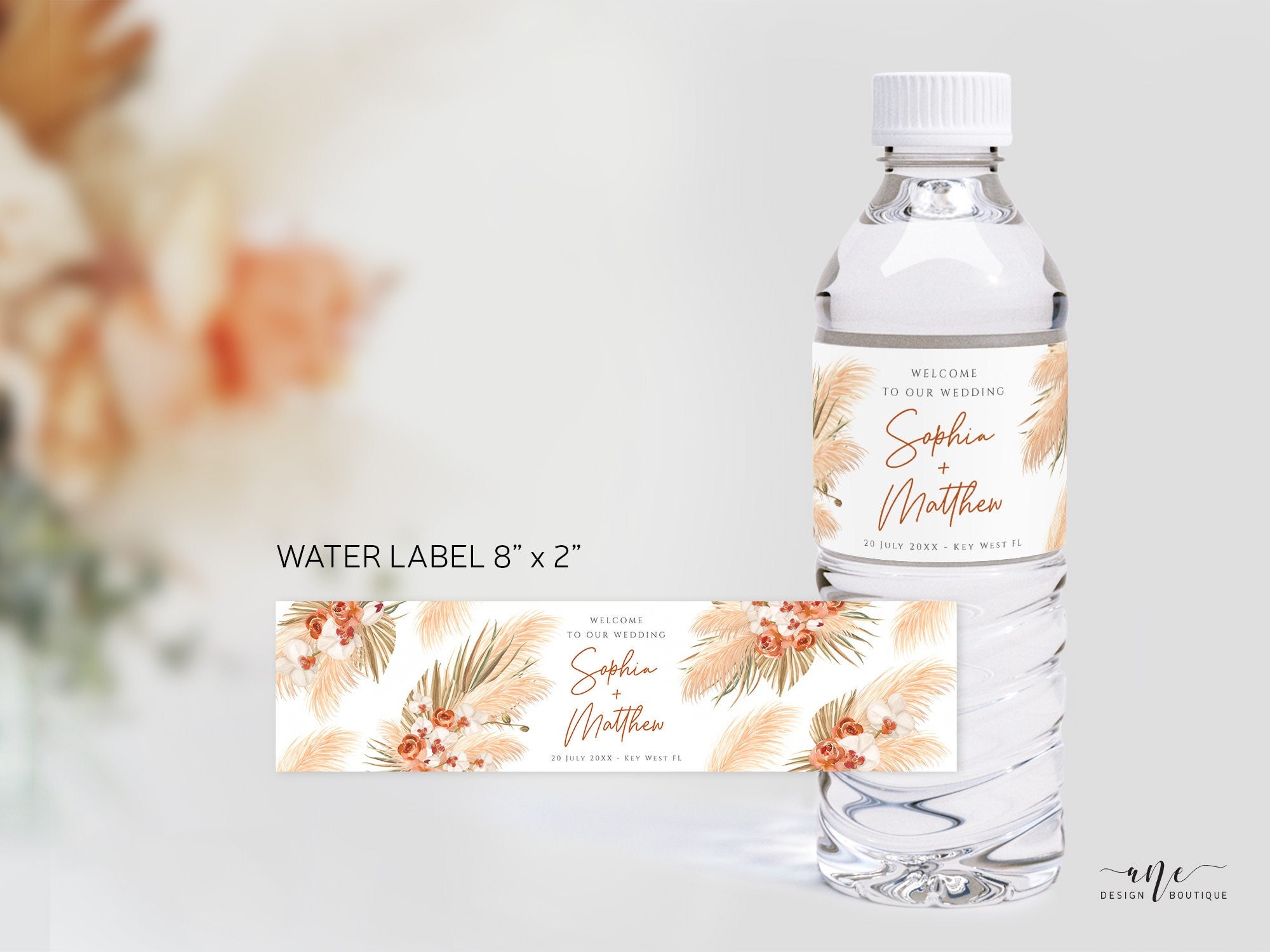 Wedding Favor Water Bottle Label Editable Template, WED04