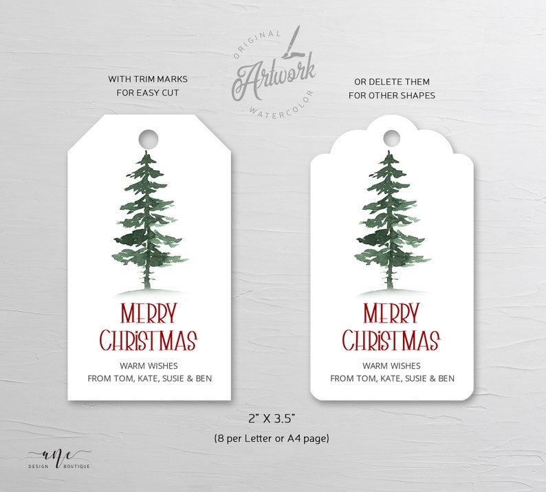 Pine Tree Christmas Gift Tag Template Holiday Printable Favor | Etsy