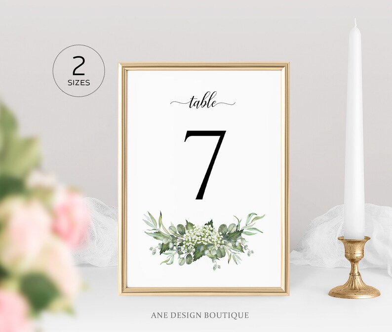 Rustic Greenery Table Numbers Template, Printable Wedding Table Seating ...
