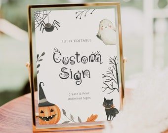 Halloween Custom Sign Editable Template, Printable Baby Shower Halloween Decoration, Wiches Pumpkin Porch Sign, Digital Download DIY 013
