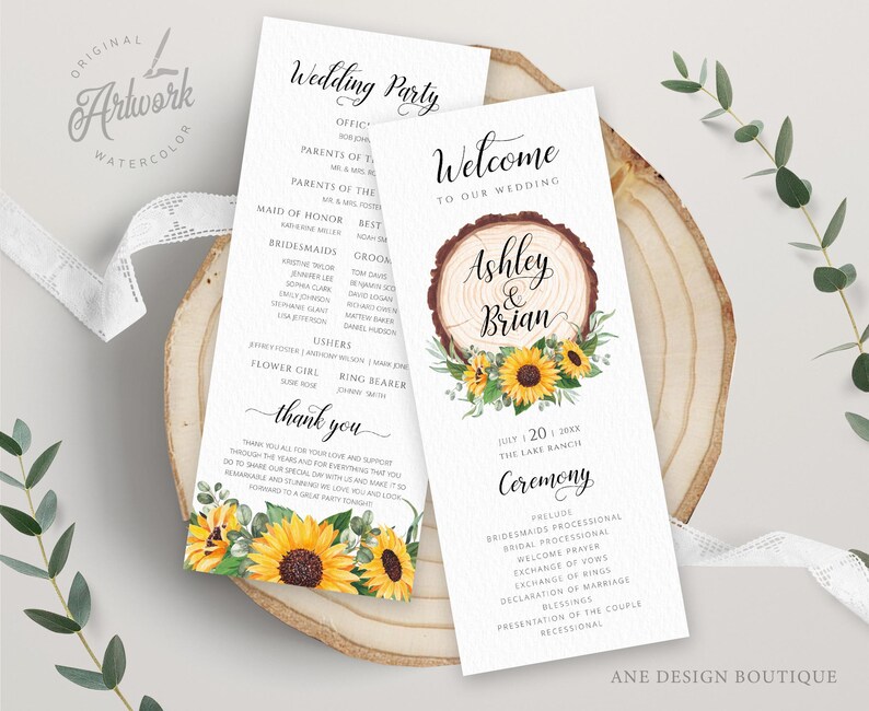 Hand Painted Floral Rustic Wedding Program Template Printable, Wood ...