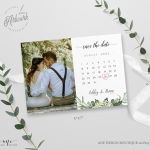 Rustic Greenery Calendar Save The Date Template, Eucalyptus Country Barn Printable Wedding Date Announcement Card, Editable DIY Download 018