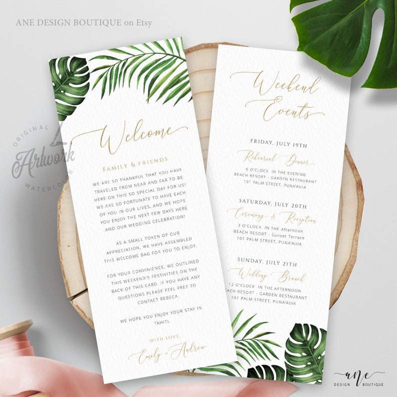 Hand Painted Tropical Wedding Stationery Bundle Printable, Editable Minimalist Destination Beach Invitation Set Signs Templates Download 002 image 4