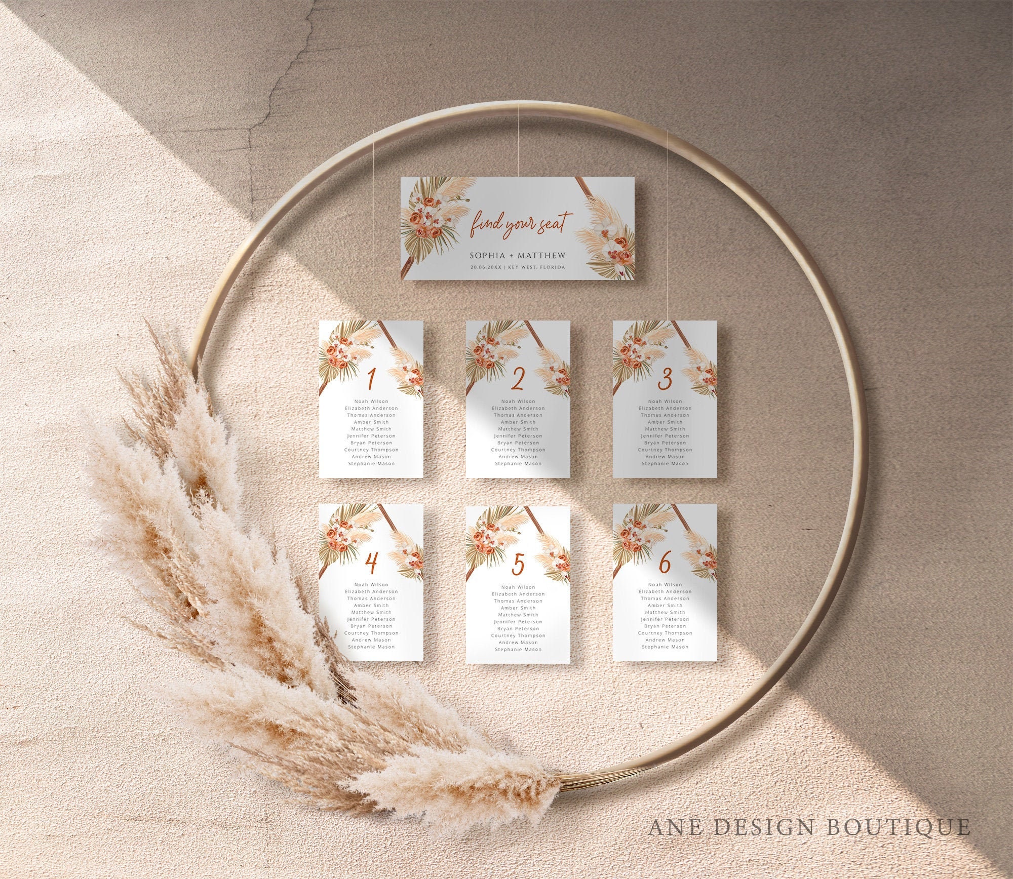 Boho Pampas Grass Seating Chart