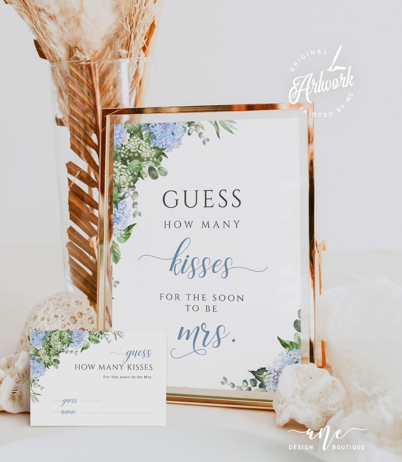 Guess How Many Kisses Bridal Shower Game Set - 1 Sign & 50 Cards, Pink Floral Wedding Party Activity