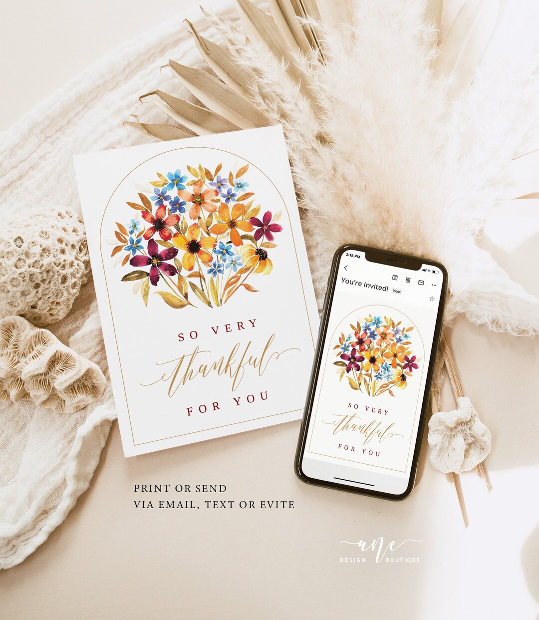 Printable Thanksgiving Greeting Card Template, Flat & Folded Editable ...
