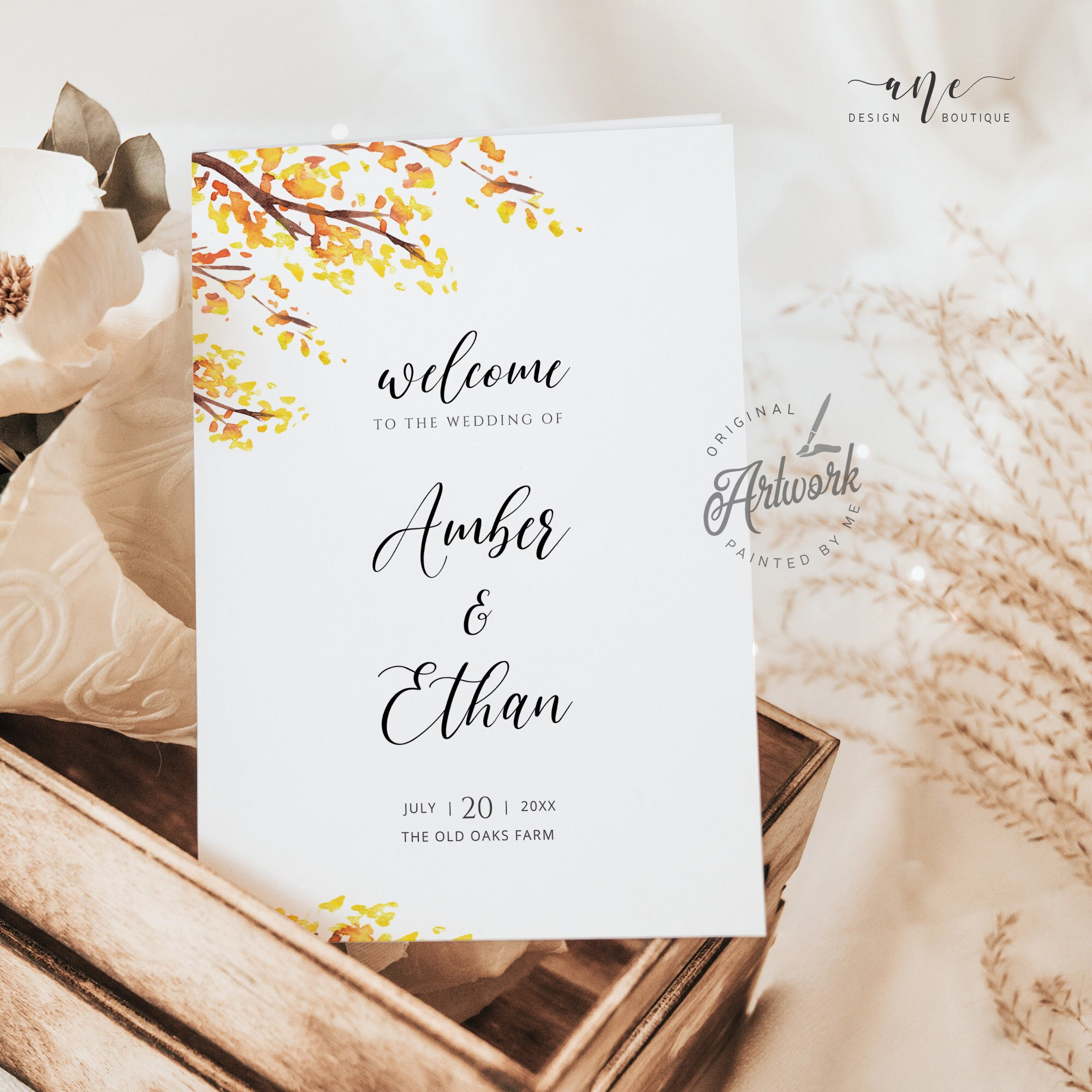 Rustic Fall Wedding Church Booklet Template, Editable Bi-fold Program ...
