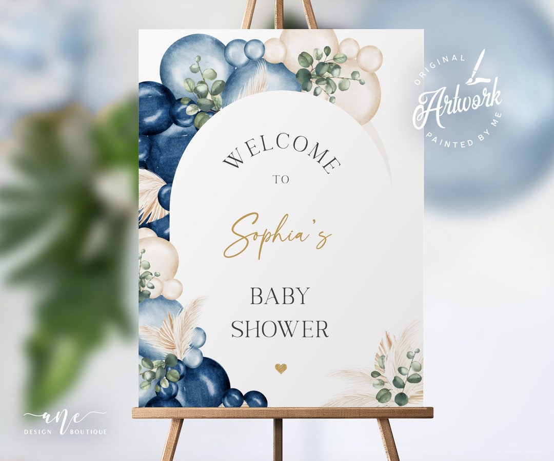 Blue Boho Baby Shower Welcome Sign Template, Editable Poster Sign ...