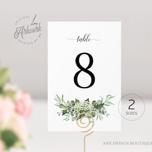 Rustic Greenery Table Numbers Template, Printable Wedding Table Seating Card, Baby&#39;s Breath Country Barn, 100% Editable, DIY, Download 018