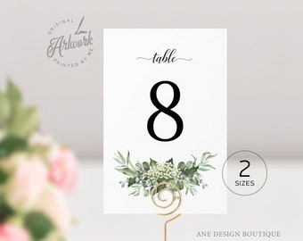 Rustic Greenery Table Numbers Template, Printable Wedding Table Seating Card, Baby's Breath Country Barn, 100% Editable, DIY, Download 018