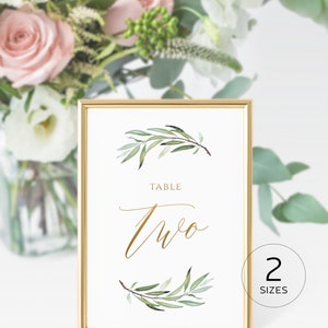 Boho Greenery Gold Text Table Number Card Template, Olive Wedding Table Card 4x6 5x7, Original Sage Aquarelle, Modifiable, DIY, Imprimable 008 image 9