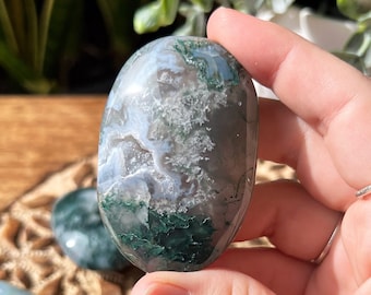Moss Agate Palm Stone with Druzy