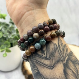 Ocean Jasper 8mm Crystal Beaded Bracelet