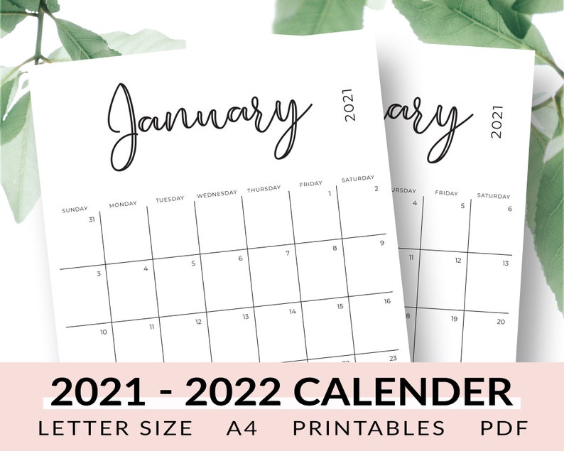 2021 2022 calendar printable january 2021 december 2022 etsy