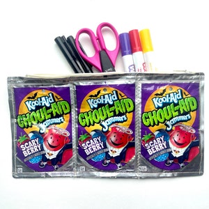 Kool Aid Ghoul Aid Scary Berry Jammers Drink Pouch Pencil Case, Make Up Bag, Brush Holder, Toiletries Bag, Novelty Clutch Purse Recycled