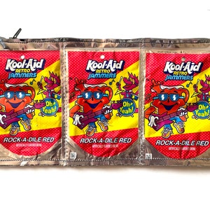Retro Kool Aid Rockadile Red, Kool Aid Jammers Drink Pouch Pencil Case,  Toiletries Bag, back to school, Recycled, fun gift