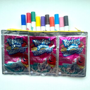 Recycled Kool Aid Sharkleberry Fin Jammers Drink Pouch Pencil Case, Make Up Bag, Brush Holder, Toiletries Bag, Novelty Clutch Purse