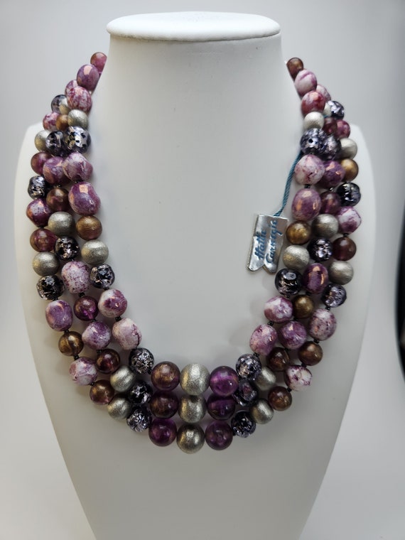 Vintage Signed Hattie Carnegie necklace, 3 Strand… - image 2