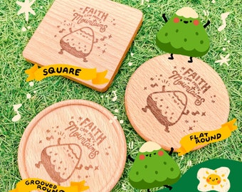 Faith Can Move Mountains Cute Cheery Christian Wooden Coasters