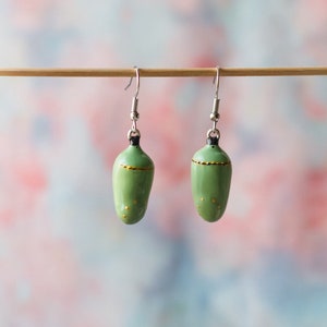Monarch chrysalis earrings with hand painted detail