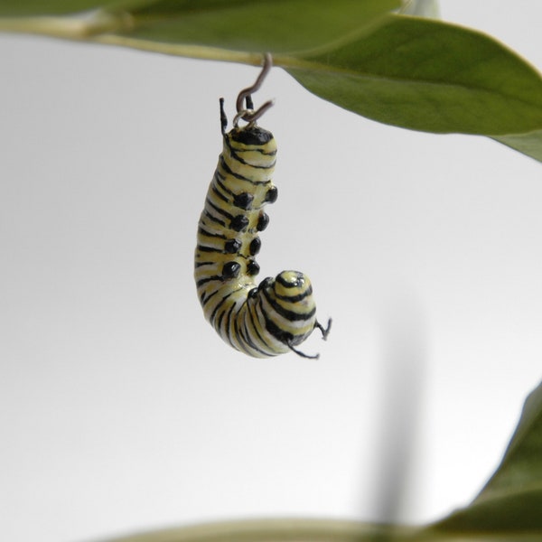 Monarch caterpillar necklace, insect jewelry