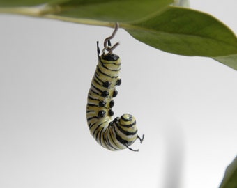 Monarch caterpillar necklace, insect jewelry