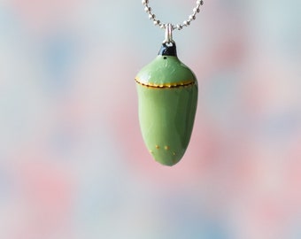 Monarch chrysalis pendant, chrysalis necklace