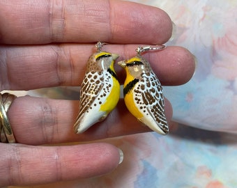 Meadowlark bird earrings, songbird handmade jewelry for bird lovers