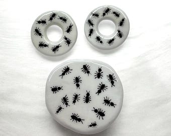 Hand-Painted Polymer Clay Ant Earrings and Brooch, Nature Insect Jewelry