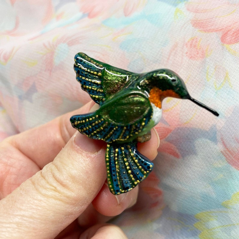Hummingbird Brooch, Handmade Bird Jewelry, Hand Painted Nature Lover