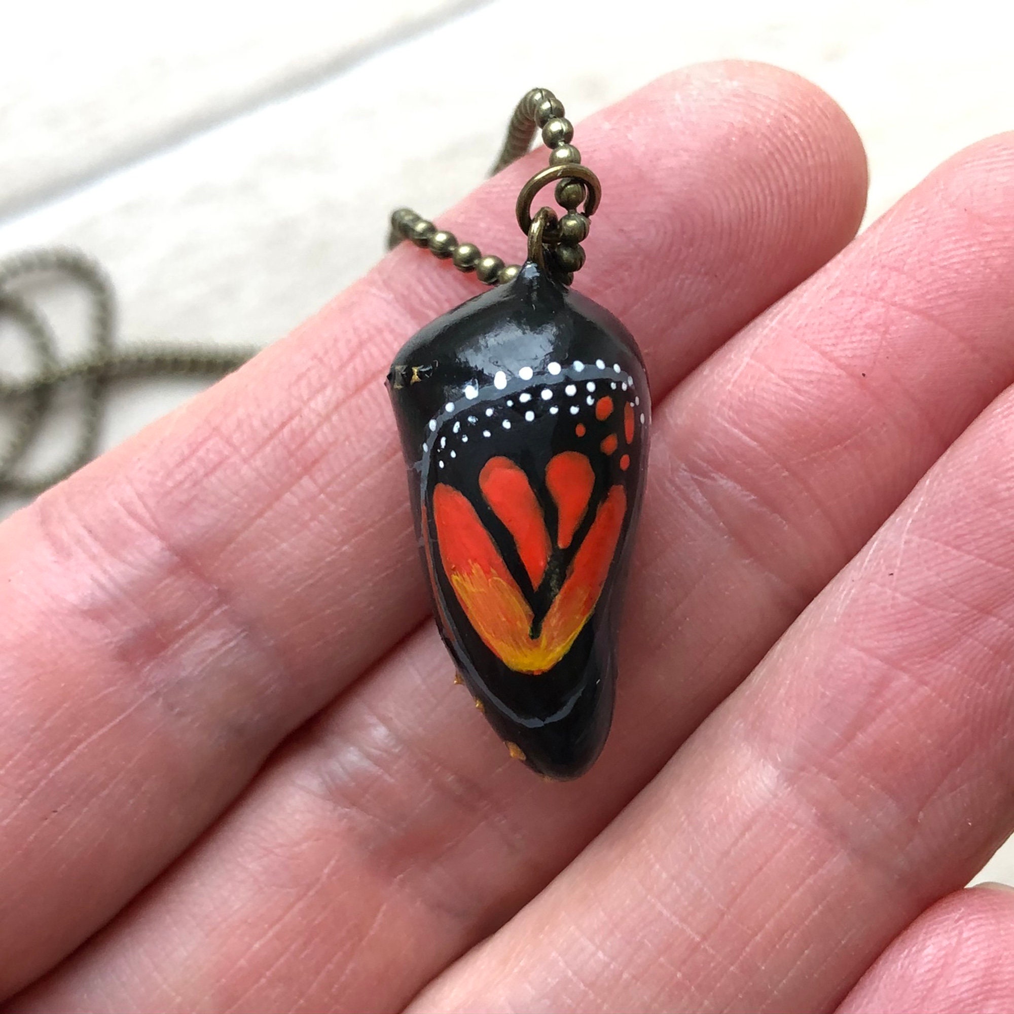 Monarch chrysalis pendant nature jewelry black owned jewelry Etsy