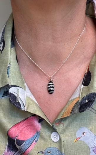 Zebra Isopod Jewelry Set: Striped Bug Pendant, Earrings & Brooch - Etsy