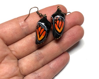 Monarch chrysalis earrings with hand painted detail